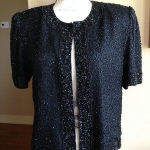 Stenay black beaded formal jacket, short sleeve, size small